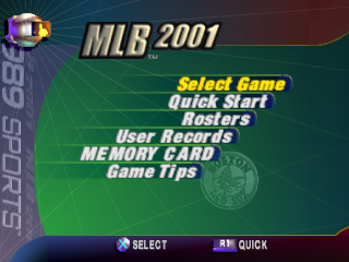 MLB 2001 title screen for Playstation